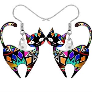 Women's jewelry unique multicolored designed cat dangle earrings!